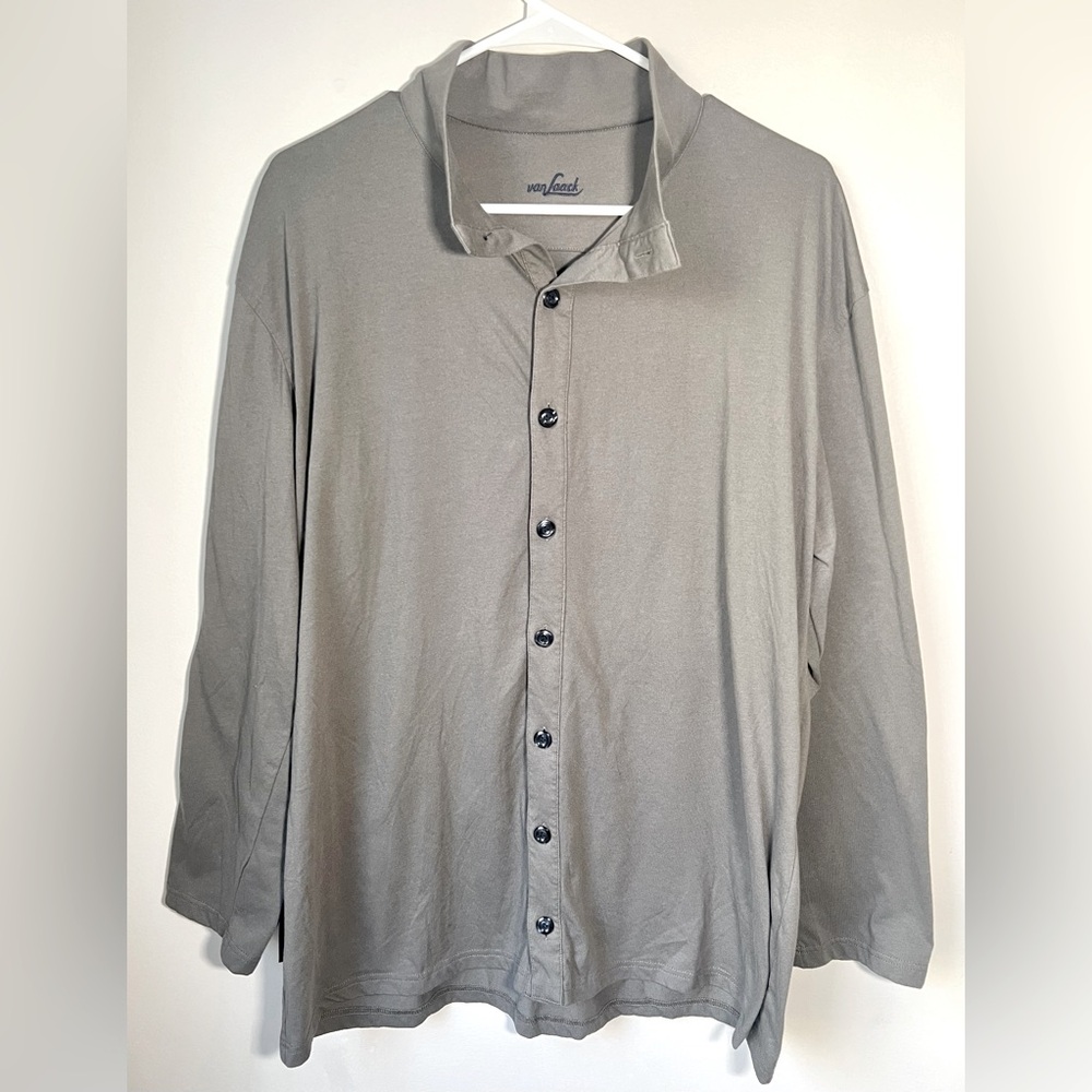 VAN LAACK Men’s Gray Long Sleeve Button Down Shirt Size XL | Jersey Cotton